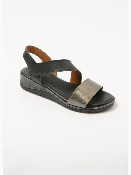 Sandales cuir à scratchs, grande largeur - Afibel - Kiabi