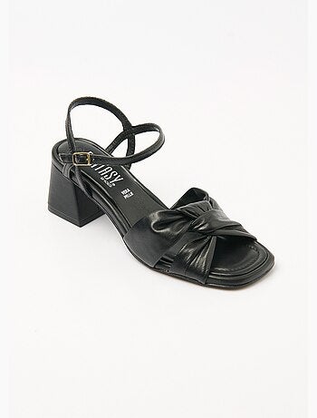 Sandales cuir à talon brides plissées - AFIBEL