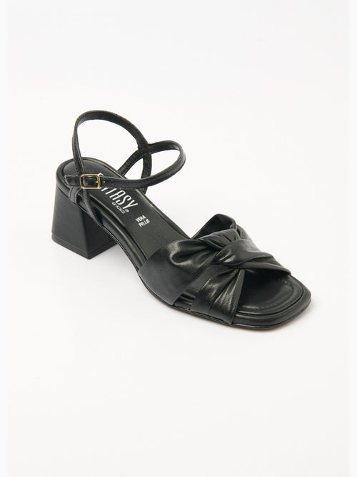 Sandales cuir à talon brides plissées - AFIBEL - Kiabi