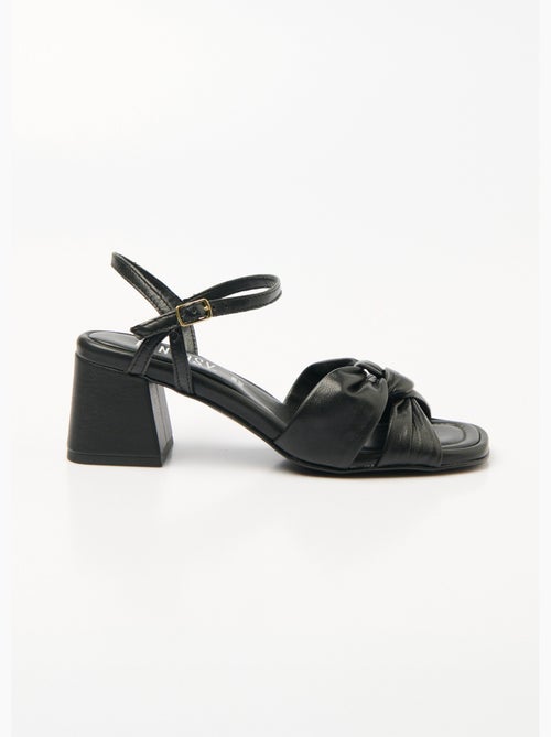 Sandales cuir à talon brides plissées - AFIBEL - Kiabi