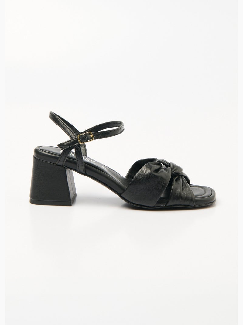 Sandales cuir à talon brides plissées - AFIBEL Noir - Kiabi