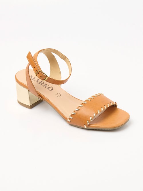 Sandales cuir à talon, détails métallisés - AFIBEL - Kiabi