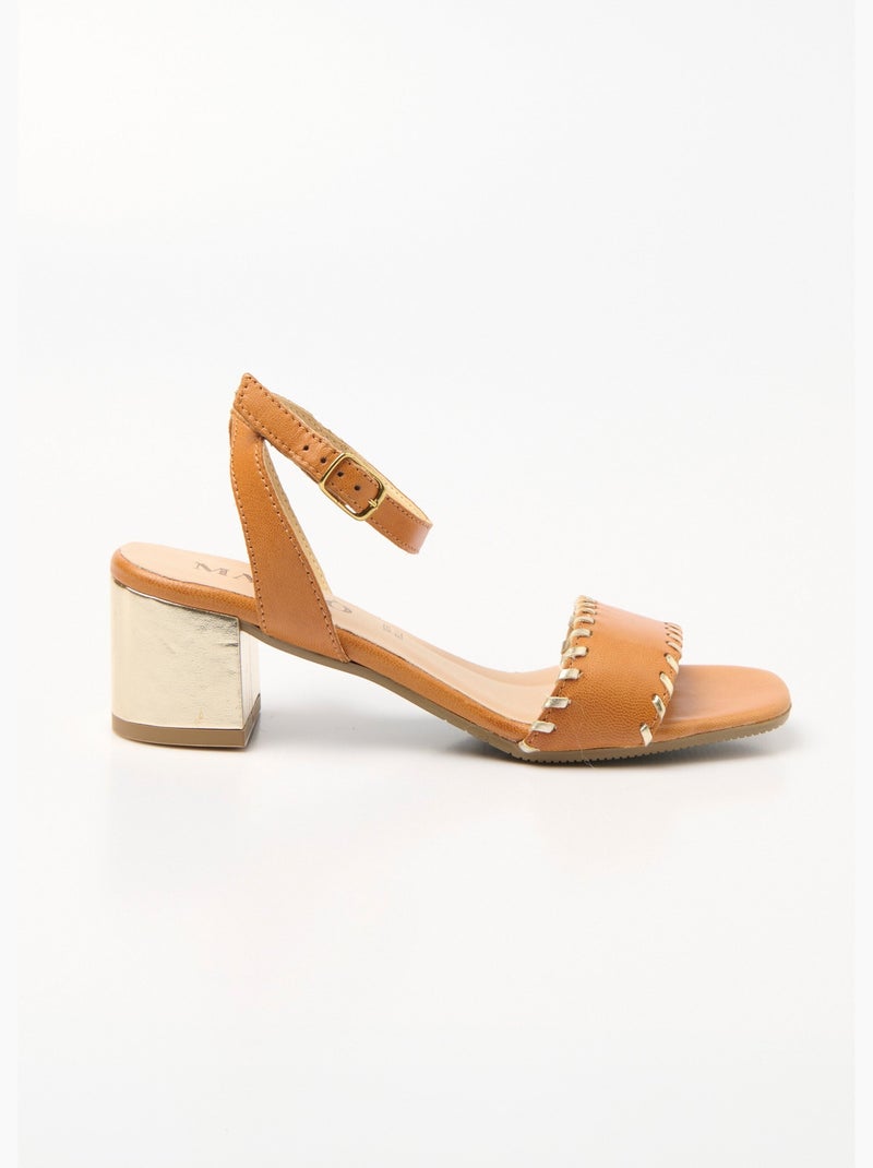 Sandales cuir à talon, détails métallisés - AFIBEL Marron clair - Kiabi