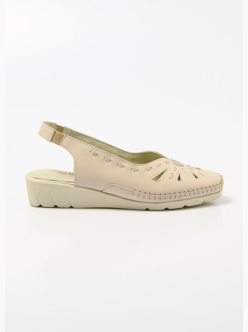 Sandales cuir bout fermé largeur confort - Afibel Beige - Kiabi