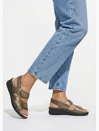 Sandales cuir brodé grande largeur - Afibel