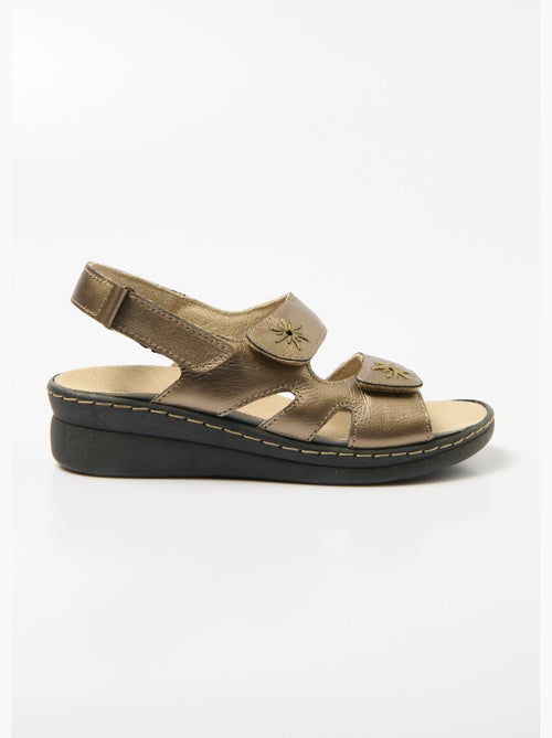 Sandales cuir brodé grande largeur - Afibel - Kiabi