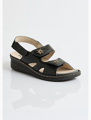 Sandales cuir brodé grande largeur - Afibel