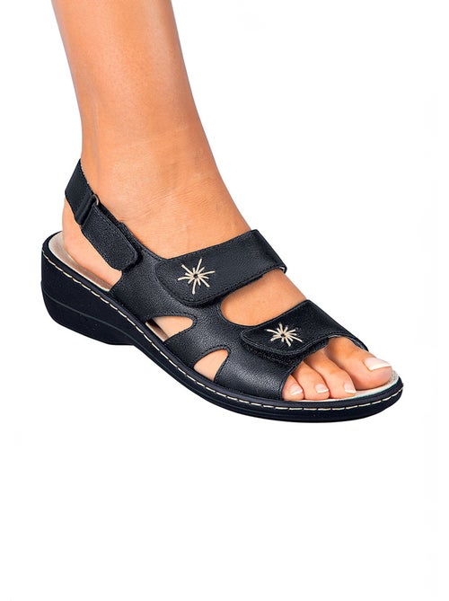 Sandales cuir brodé grande largeur - Afibel - Kiabi