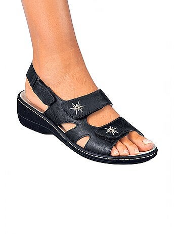 Sandales cuir brodé grande largeur