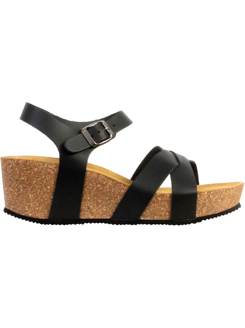 Sandales Cuir Compenseés The Divine Factory Noga Ety Edge Noir - Kiabi