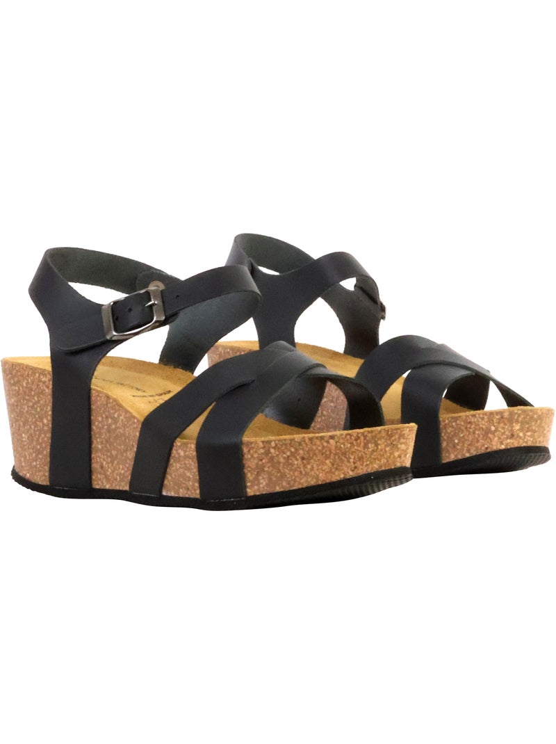 Sandales Cuir Compenseés The Divine Factory Noga Ety Edge Noir - Kiabi