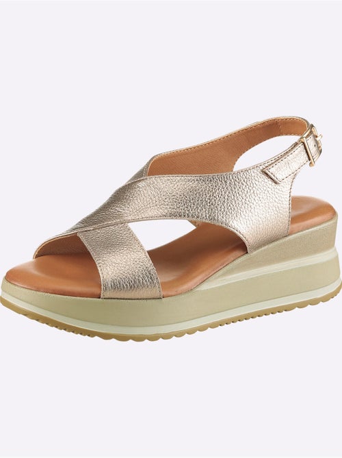 Sandales Cuir De Vache Légèrement Brillant - Taille Standard - Helline - Kiabi