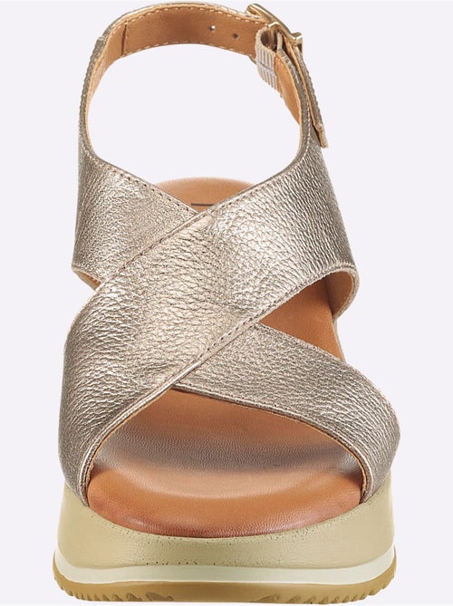 Sandales Cuir De Vache Légèrement Brillant - Taille Standard - Helline - Kiabi