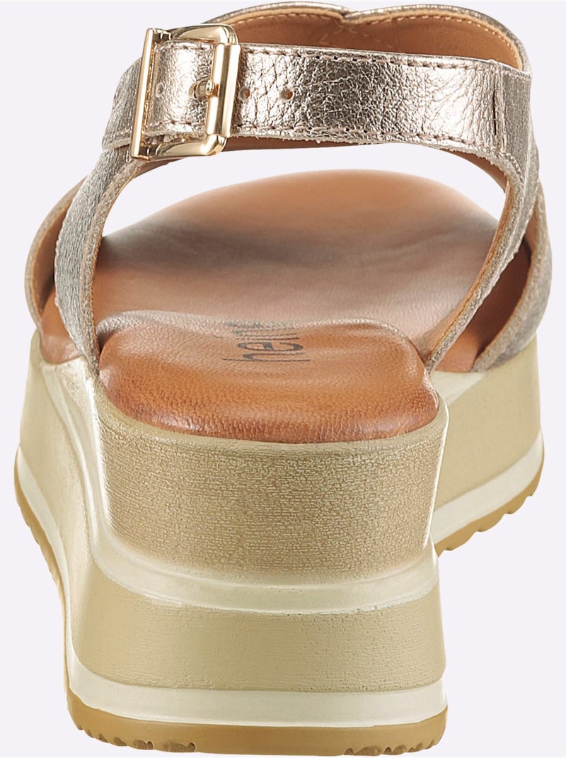 Sandales Cuir De Vache Légèrement Brillant - Taille Standard - Helline Bronze - Kiabi