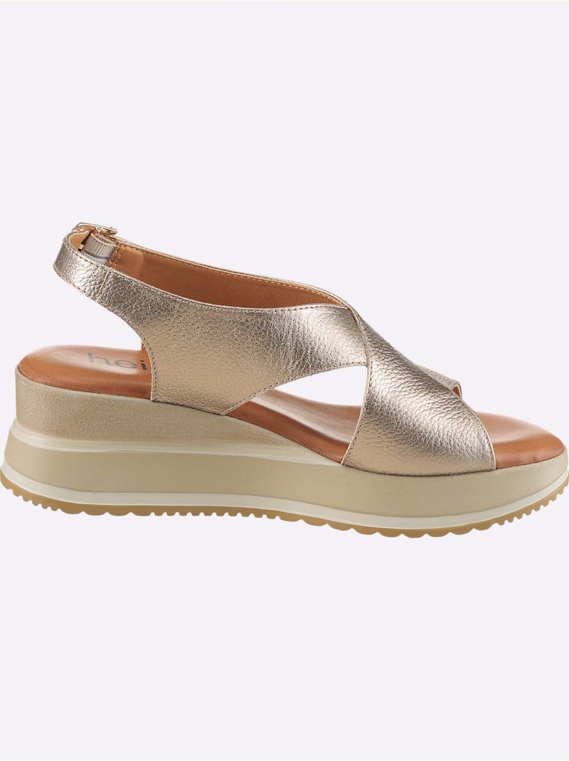 Sandales Cuir De Vache Légèrement Brillant - Taille Standard - Helline Bronze - Kiabi