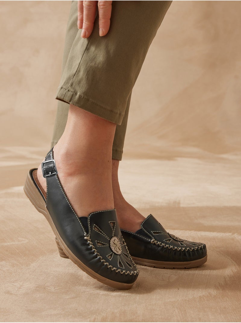 Sandales cuir élastiquées côtés - PEDICONFORT Bleu marine - Kiabi