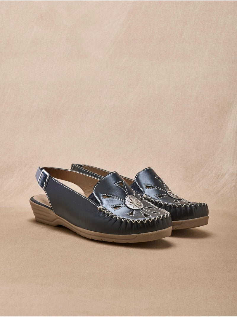 Sandales cuir élastiquées côtés - PEDICONFORT Bleu marine - Kiabi