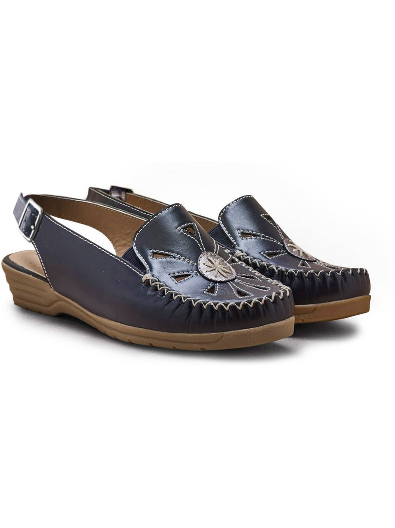 Sandales cuir élastiquées côtés - PEDICONFORT Bleu marine - Kiabi