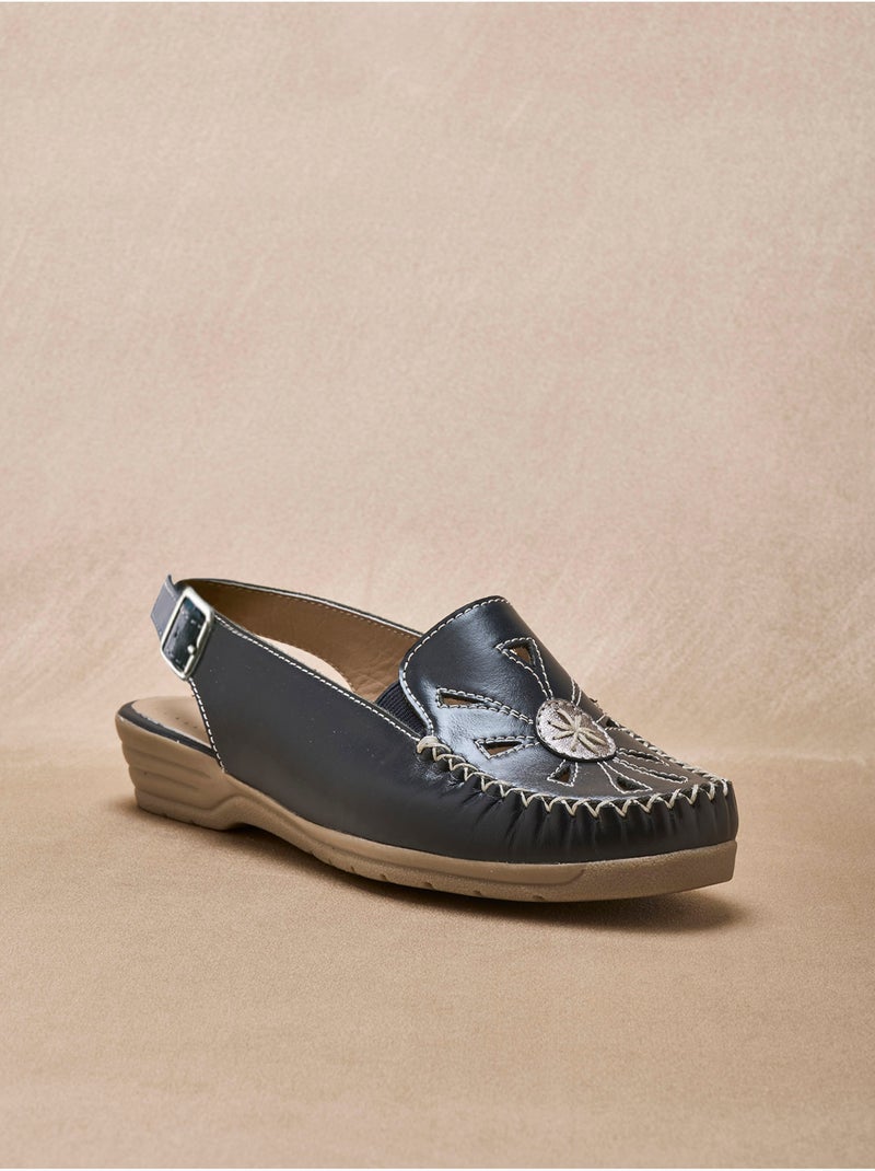 Sandales cuir élastiquées côtés - PEDICONFORT Bleu marine - Kiabi