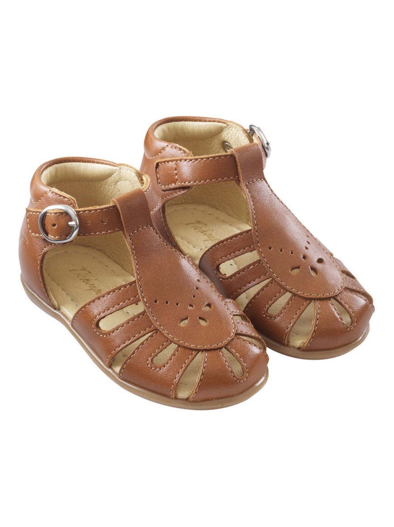 Sandales cuir enfant Suzie Marron - Kiabi
