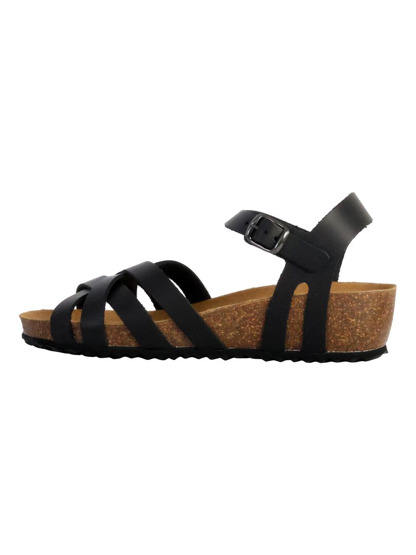 Sandales Lanières GEOX Respira En Cuir Noir/Gris - Taille 39.5 - Talon Bas Confort - Occasion Bon État