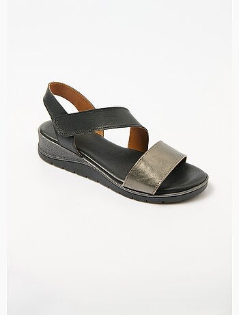 Sandales cuir grande largeur compensées scratchées - Afibel