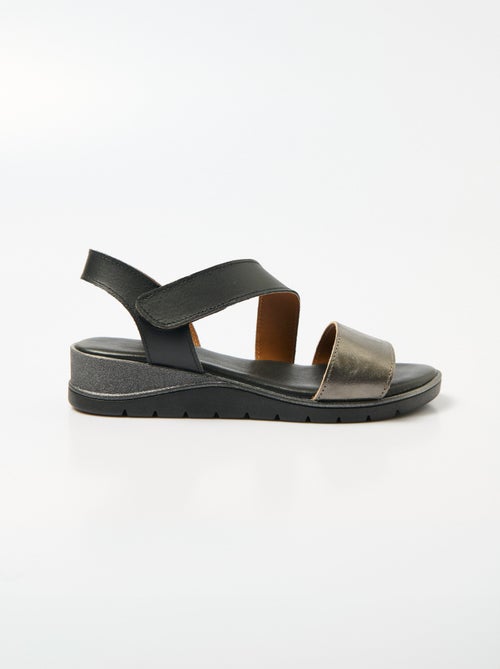 Sandales cuir grande largeur compensées scratchées - Afibel - Kiabi