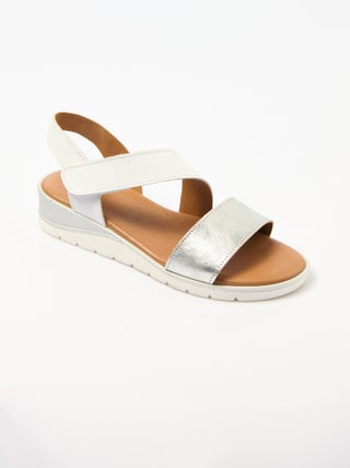 Sandales cuir grande largeur compensées scratchées