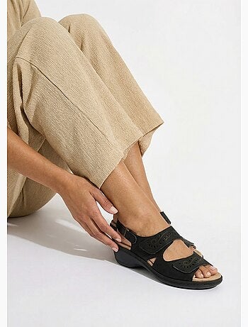 Sandales cuir grande largeur scratchées - Afibel