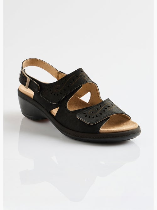 Sandales cuir grande largeur scratchées - Afibel - Kiabi