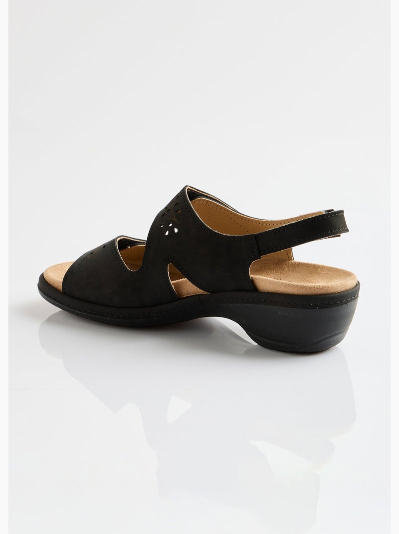 Sandales cuir grande largeur scratchées - Afibel Noir - Kiabi