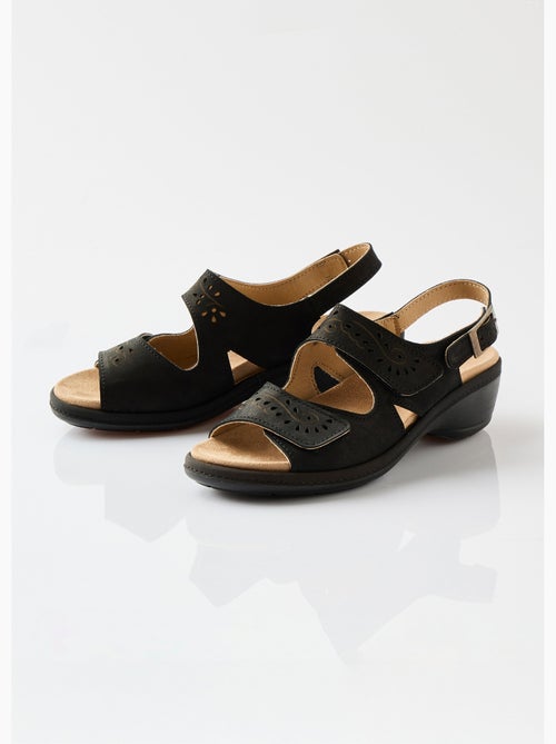 Sandales cuir grande largeur scratchées - Afibel - Kiabi