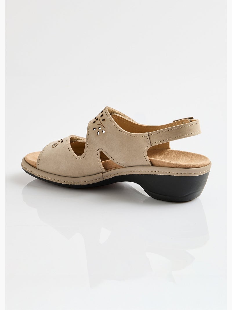 Sandales cuir grande largeur scratchées - Afibel Taupe - Kiabi