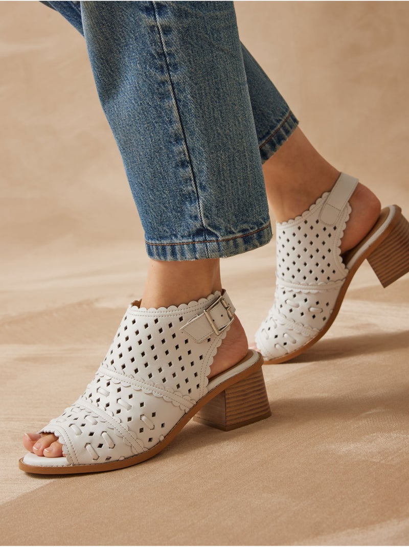 Sandales cuir perforé forme montante - PEDICONFORT Blanc Blanc - Kiabi