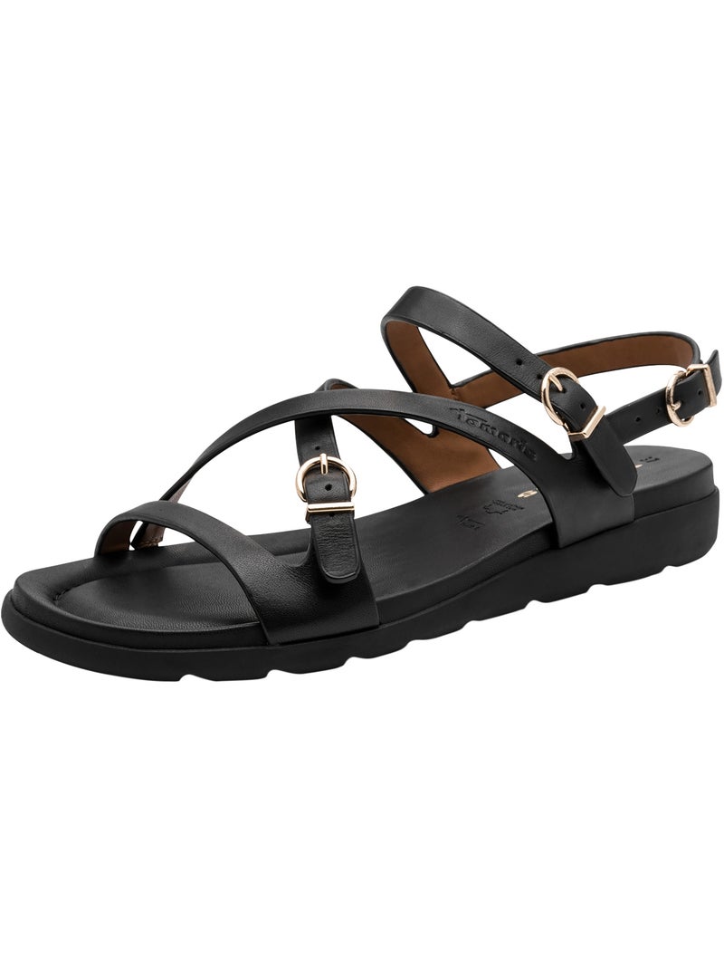 Sandales Cuir Plate Tamaris Noir - Kiabi