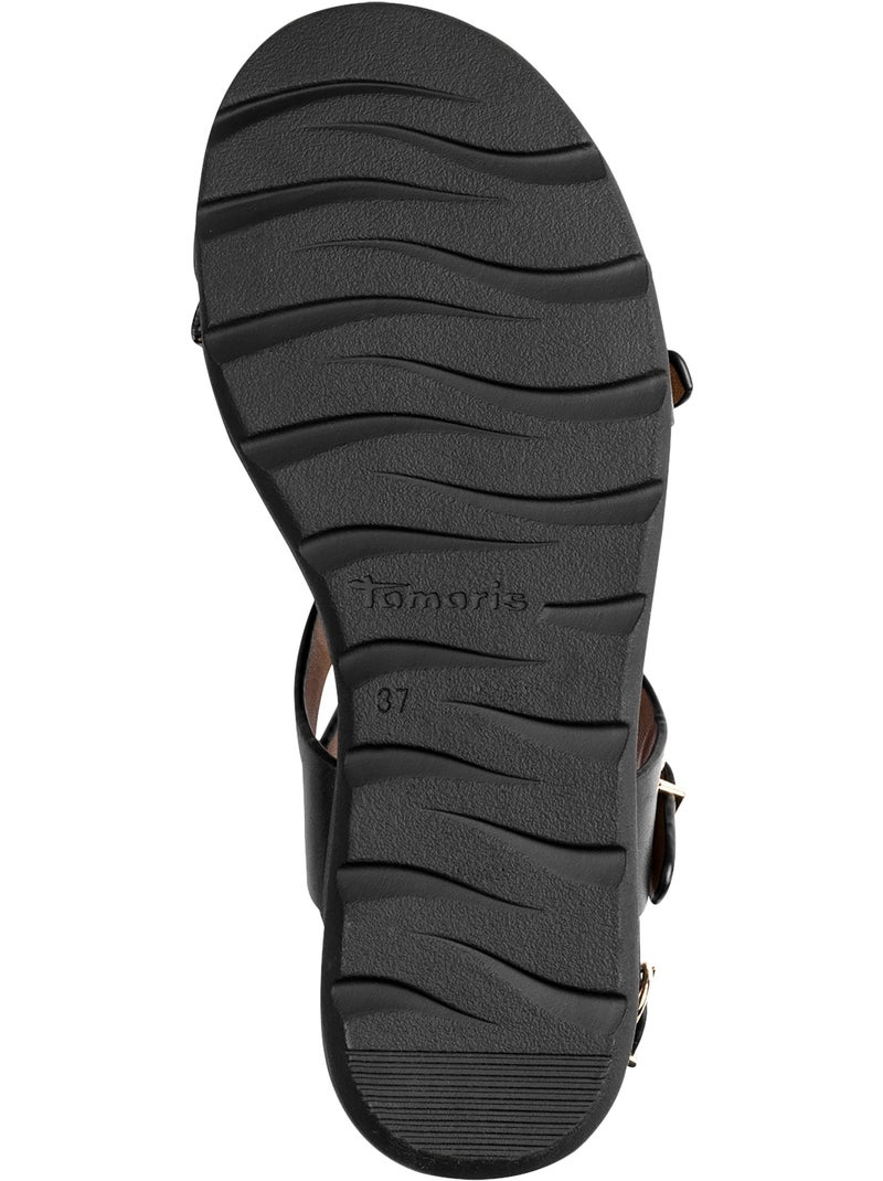 Sandales Cuir Plate Tamaris Noir - Kiabi