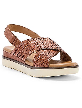 Sandales cuir tressé à scratch - PEDICONFORT