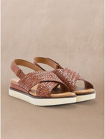 Sandales cuir tressé à scratch - PEDICONFORT