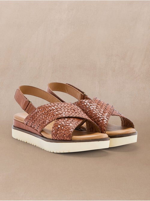 Sandales cuir tressé à scratch - PEDICONFORT - Kiabi
