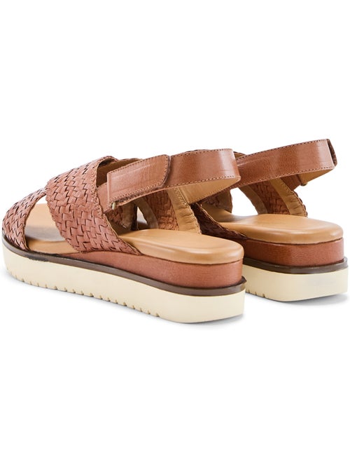 Sandales cuir tressé à scratch - PEDICONFORT - Kiabi