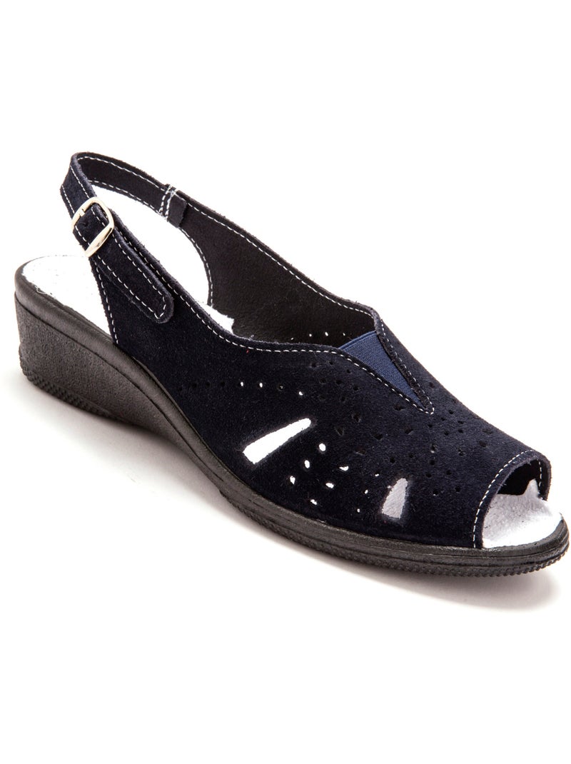 Sandales cuir velours - PEDICONFORT Bleu marine - Kiabi