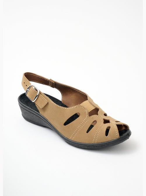 Sandales cuir velours largeur confort - Afibel - Kiabi