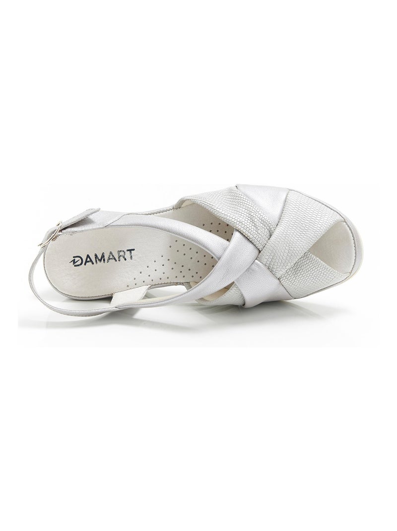 Sandales dessus cuir, modèle large - Damart Argenté - Kiabi
