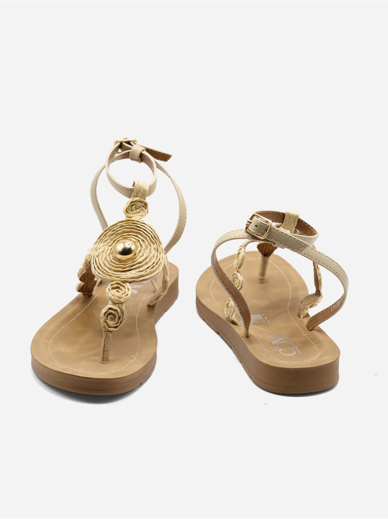 Sandales détails à perles  - C M Beige - Kiabi