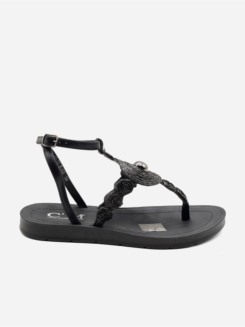 Sandales détails à perles  - C M Noir - Kiabi