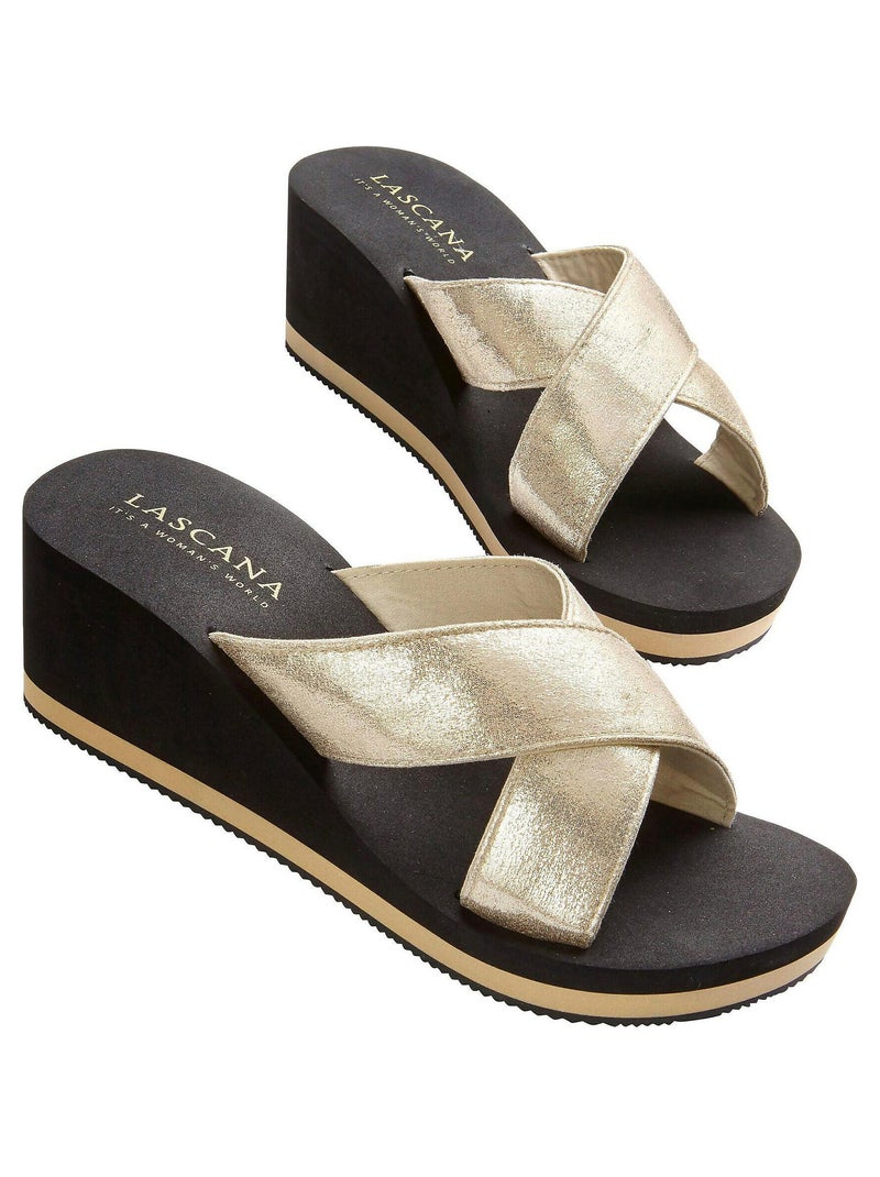 Sandales d'été semelles compensées Metallic noir Noir - Kiabi
