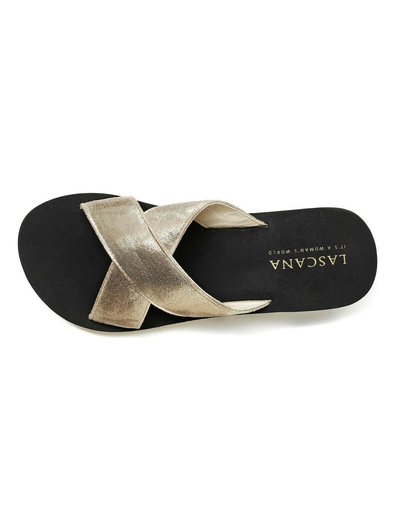 Sandales d'été semelles compensées Metallic noir Noir - Kiabi