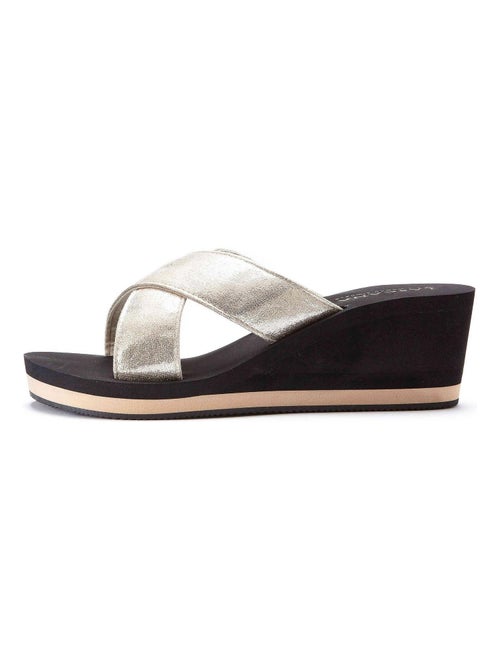 Sandales d'été semelles compensées Metallic noir - Kiabi