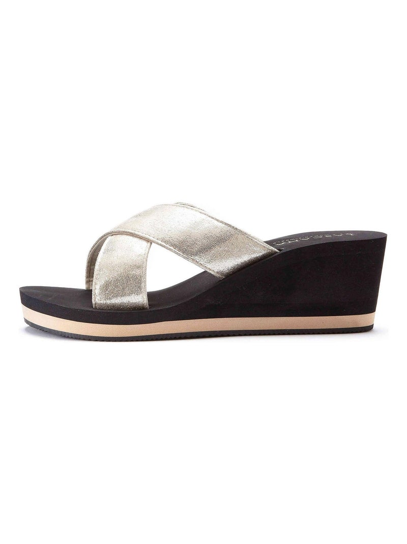 Sandales d'été semelles compensées Metallic noir Noir - Kiabi