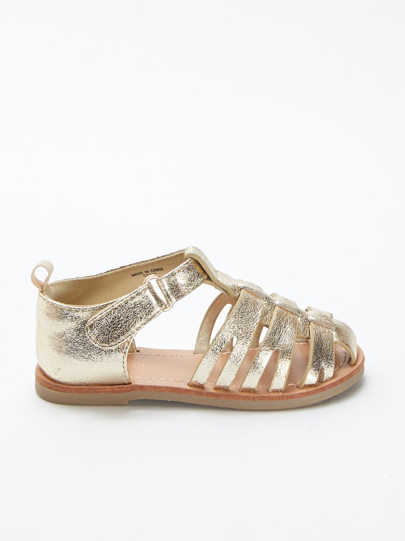 Sandales dorées à scratchs BEIGE - Kiabi